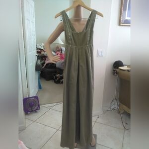 ANTHROPOLOGIE *HD in Paris* Olive Green Jumpsuit W/ PLEATS Open Back W/ Tie Sz 4
